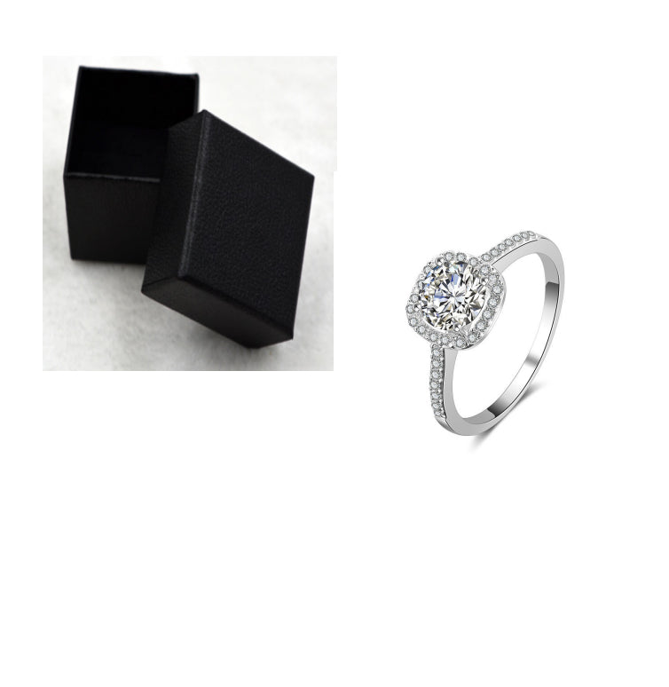 Women's Luxury Square Cubic Zirconia Engagement Ring – Silver Elegant Wedding Band