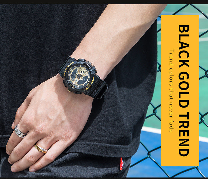 Classic Black Gold Sports Electronic Watch – Double Display Watch for Teenagers Boys & Girls