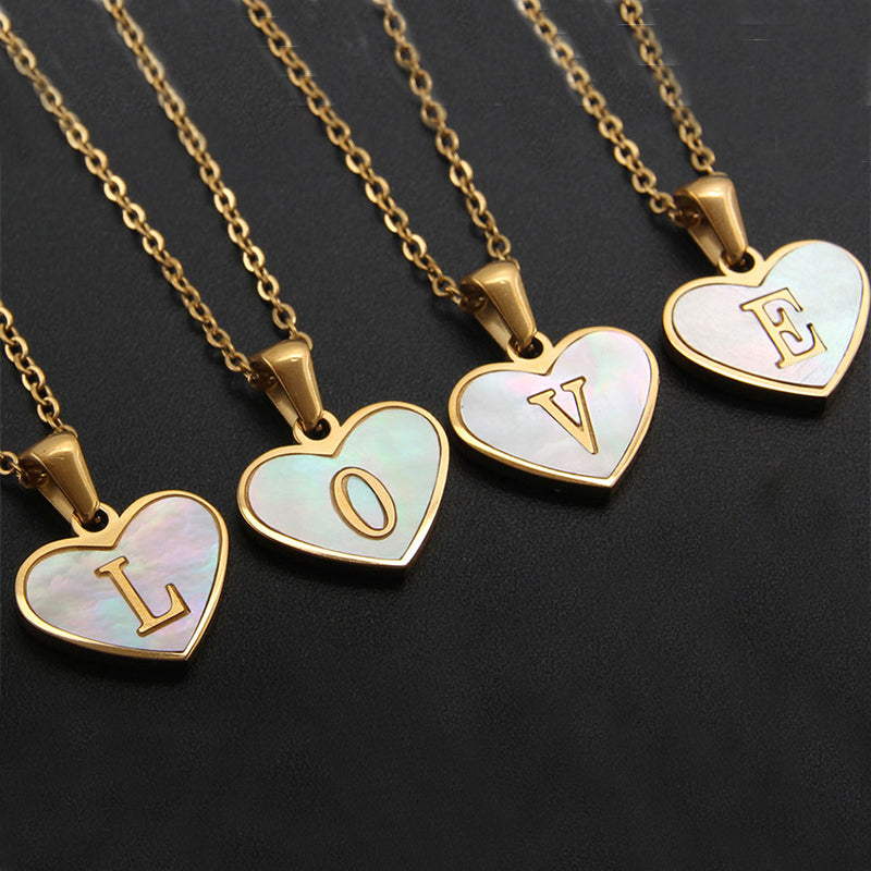 Personalized 26 Letter Heart Shell Necklace – White Shell Love Clavicle Chain for Women