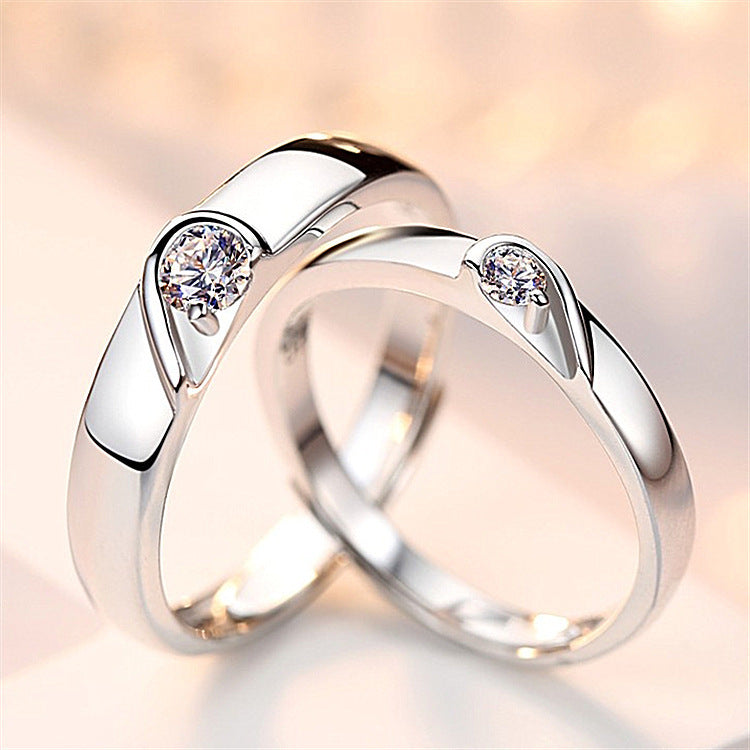 Silver Heart Diamond Couple Love Wedding Ring – Men & Women Engagement Ring Set