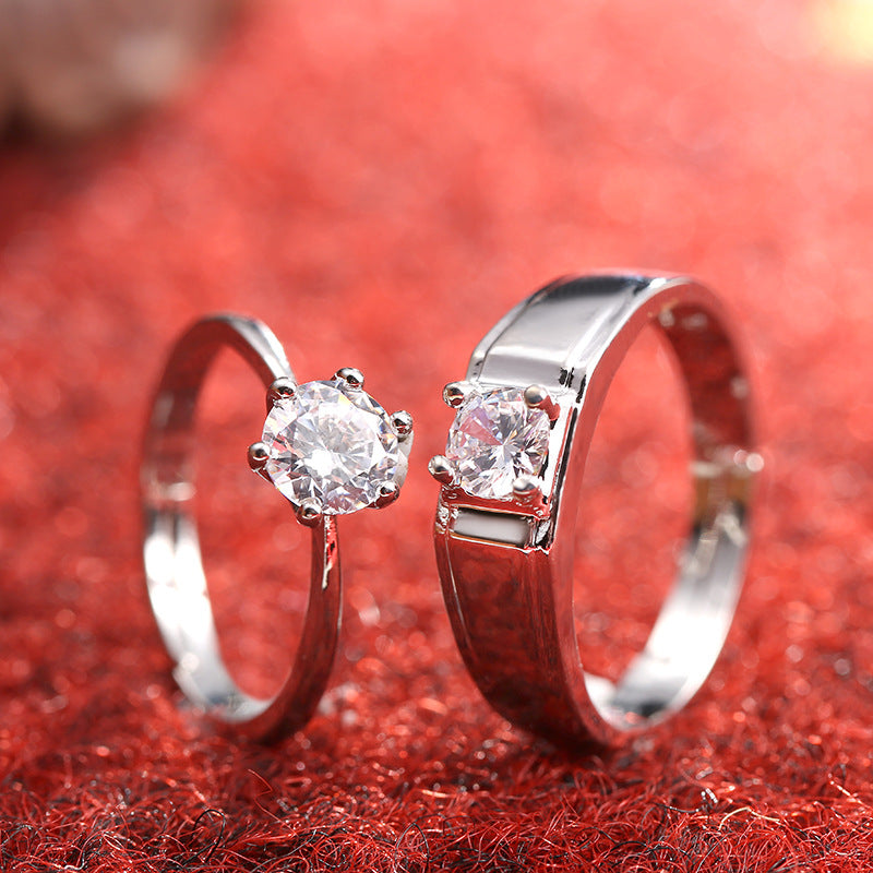 SATINE Six-Claw Moissanite Simulation Diamond Couple Ring – Women's Luxury Engagement Ring