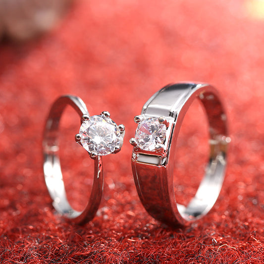 SATINE Six-Claw Moissanite Simulation Diamond Couple Ring – Women's Luxury Engagement Ring